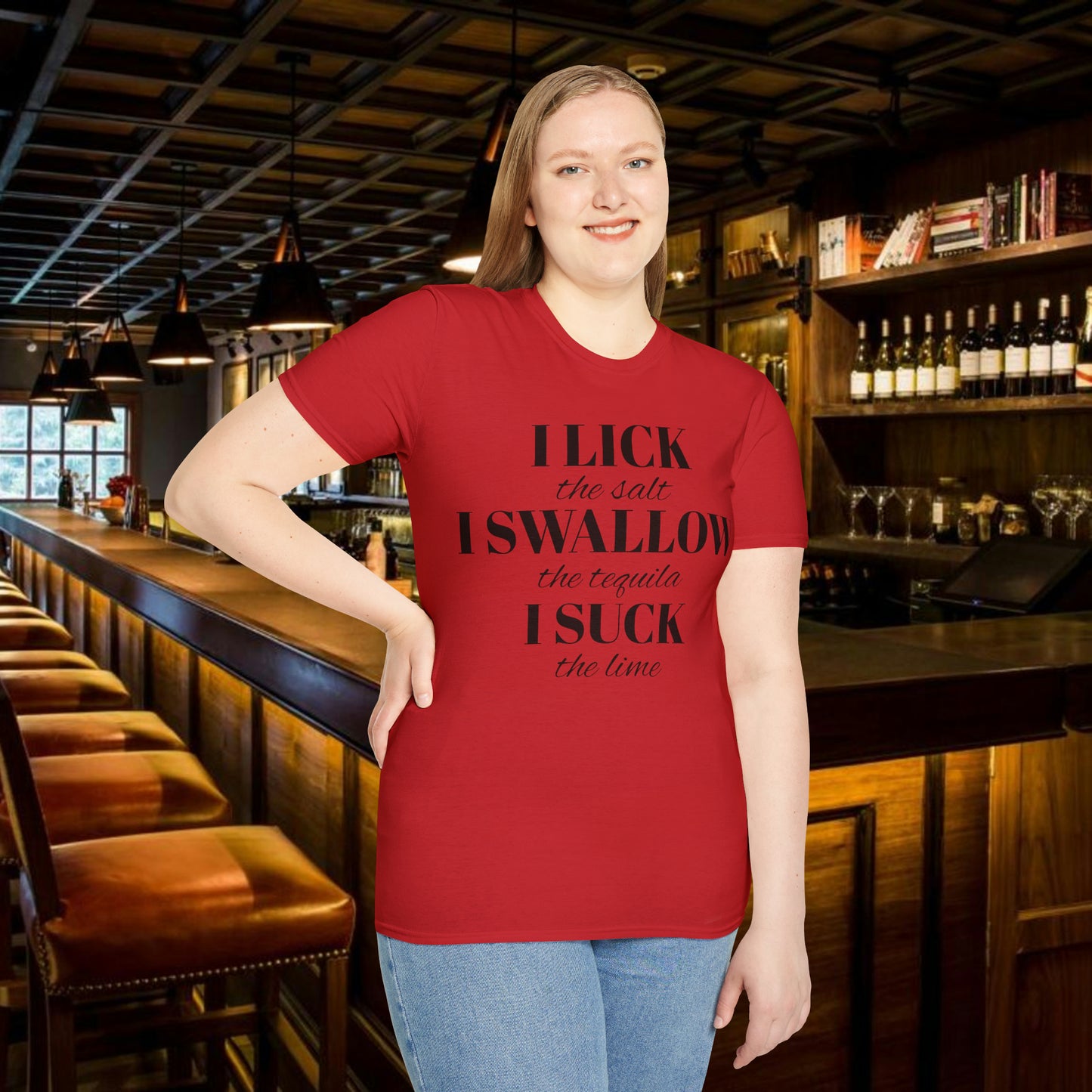 I Lick I Swallow I Suck Drinking Shirt - Unisex Softstyle T-Shirt