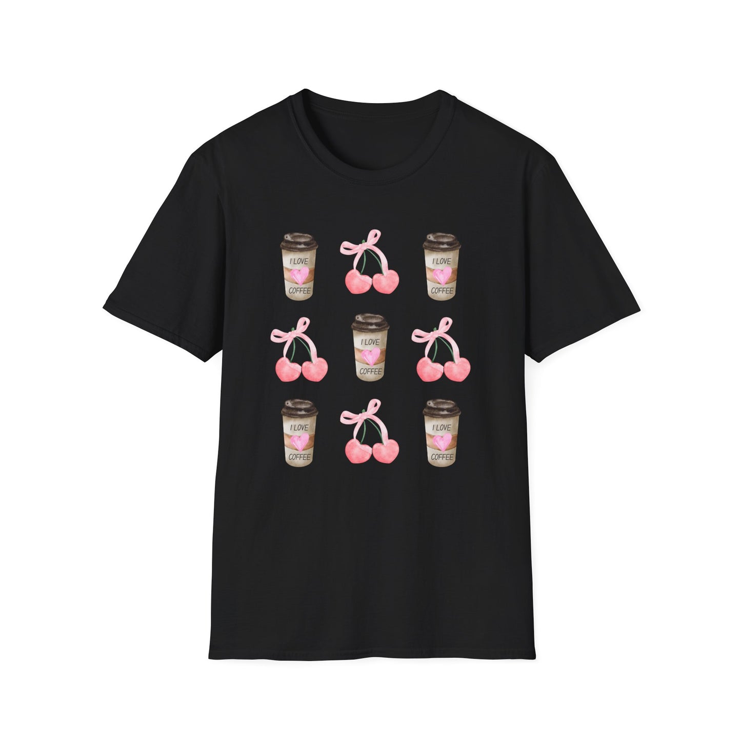 I Love Coffee - Pink Watercolor Coquette Girly Designs - Unisex Softstyle T-Shirt