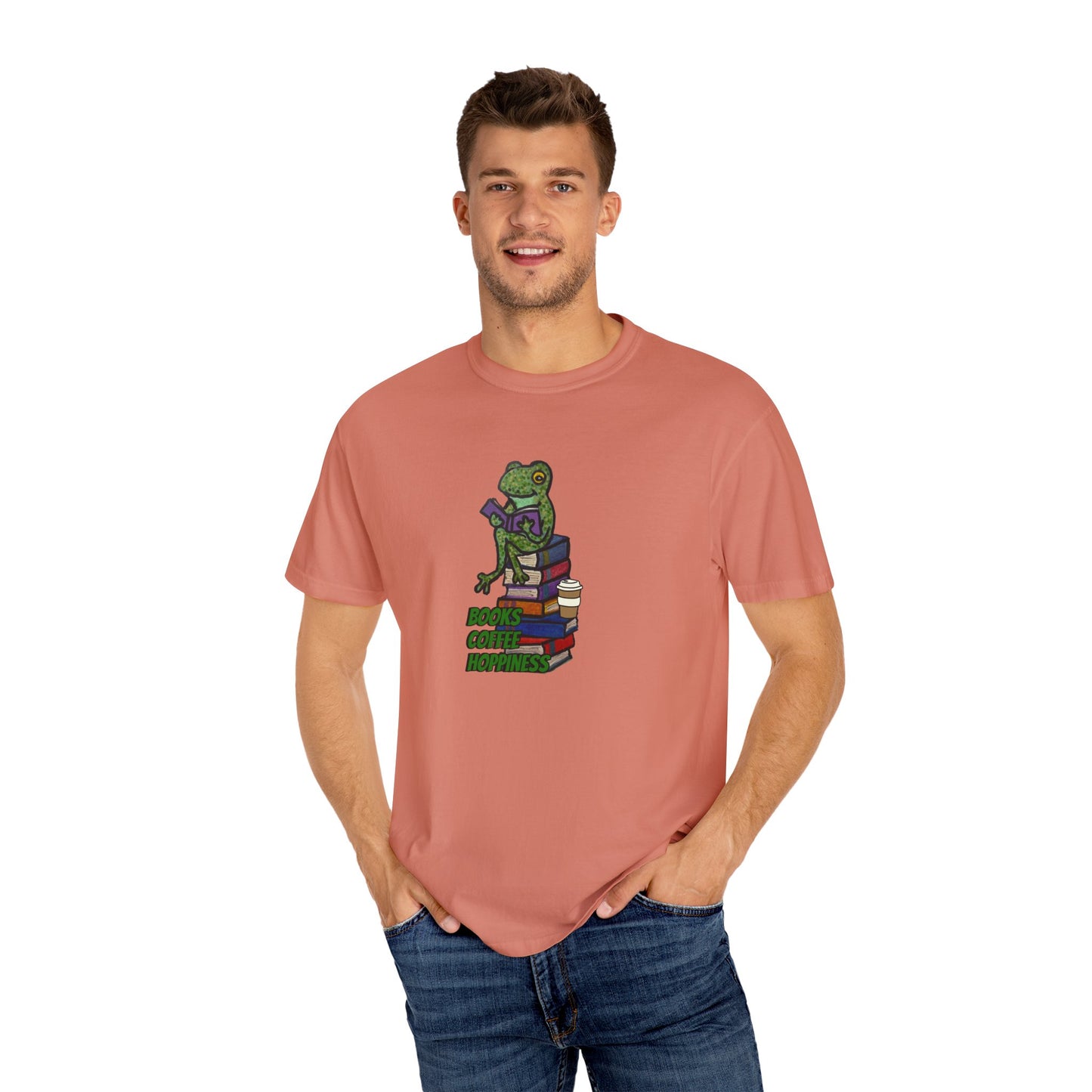 Unisex Garment-Dyed T-Shirt - 'Books Bring Happiness' Frog Design