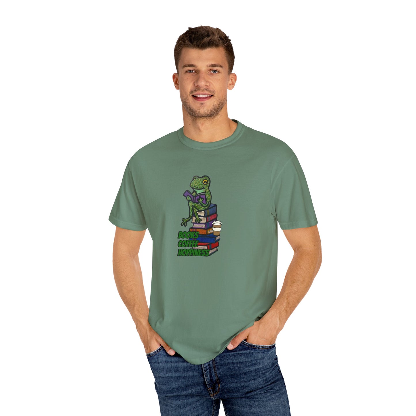 Unisex Garment-Dyed T-Shirt - 'Books Bring Happiness' Frog Design