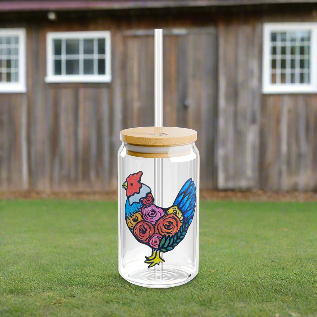 Flowery Chicken - Sipper Glass, 16oz