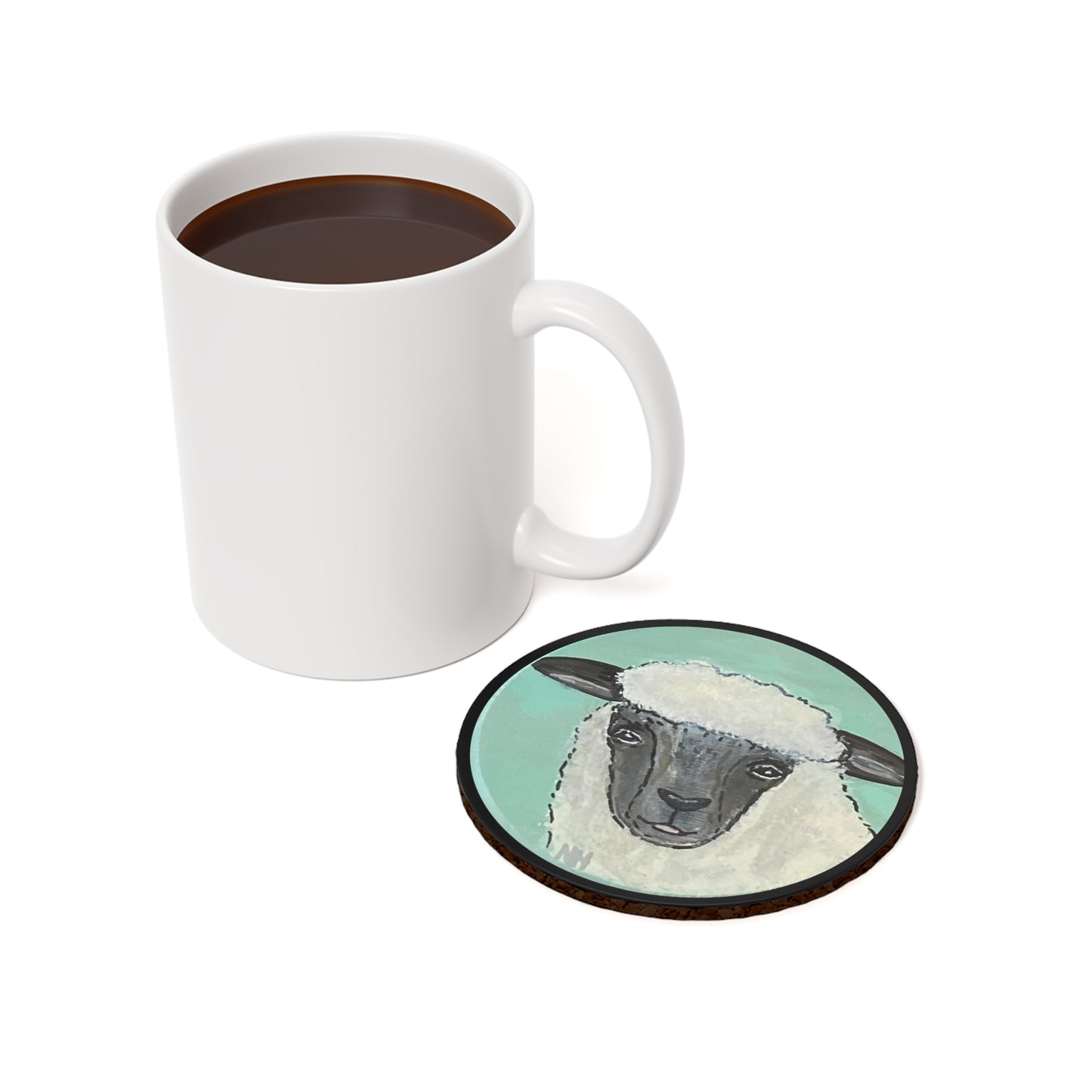 Sheep White - Cork Back Coaster