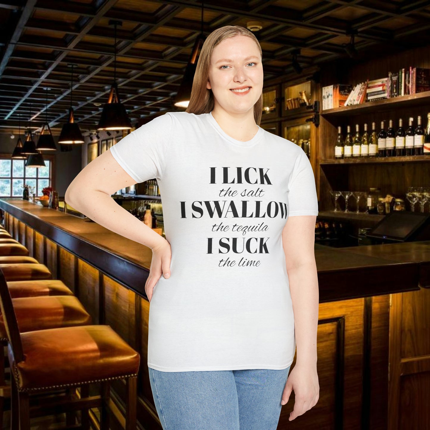 I Lick I Swallow I Suck Drinking Shirt - Unisex Softstyle T-Shirt