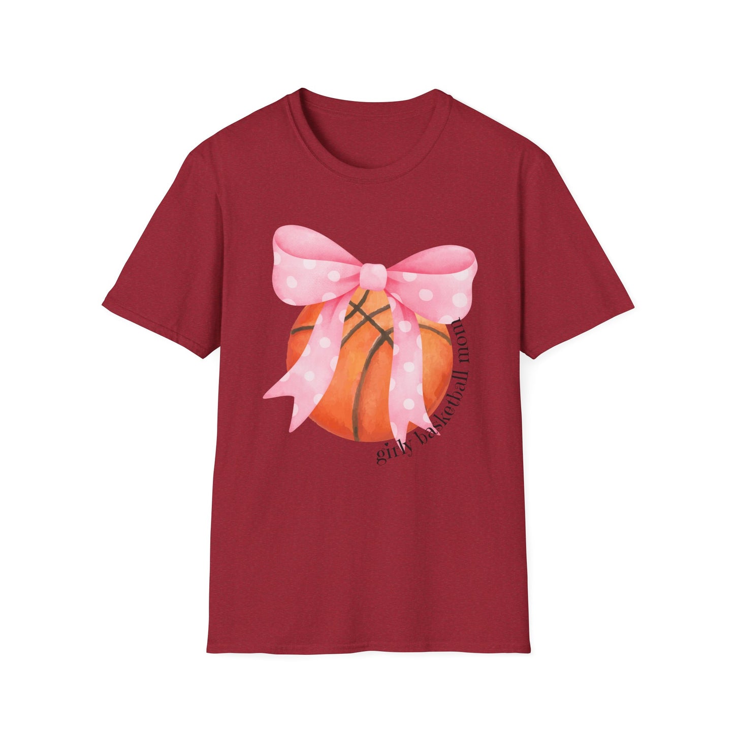 Coquette Girly Basketball Mom - Pink Watercolor Coquette Girly Designs - Unisex Softstyle T-Shirt