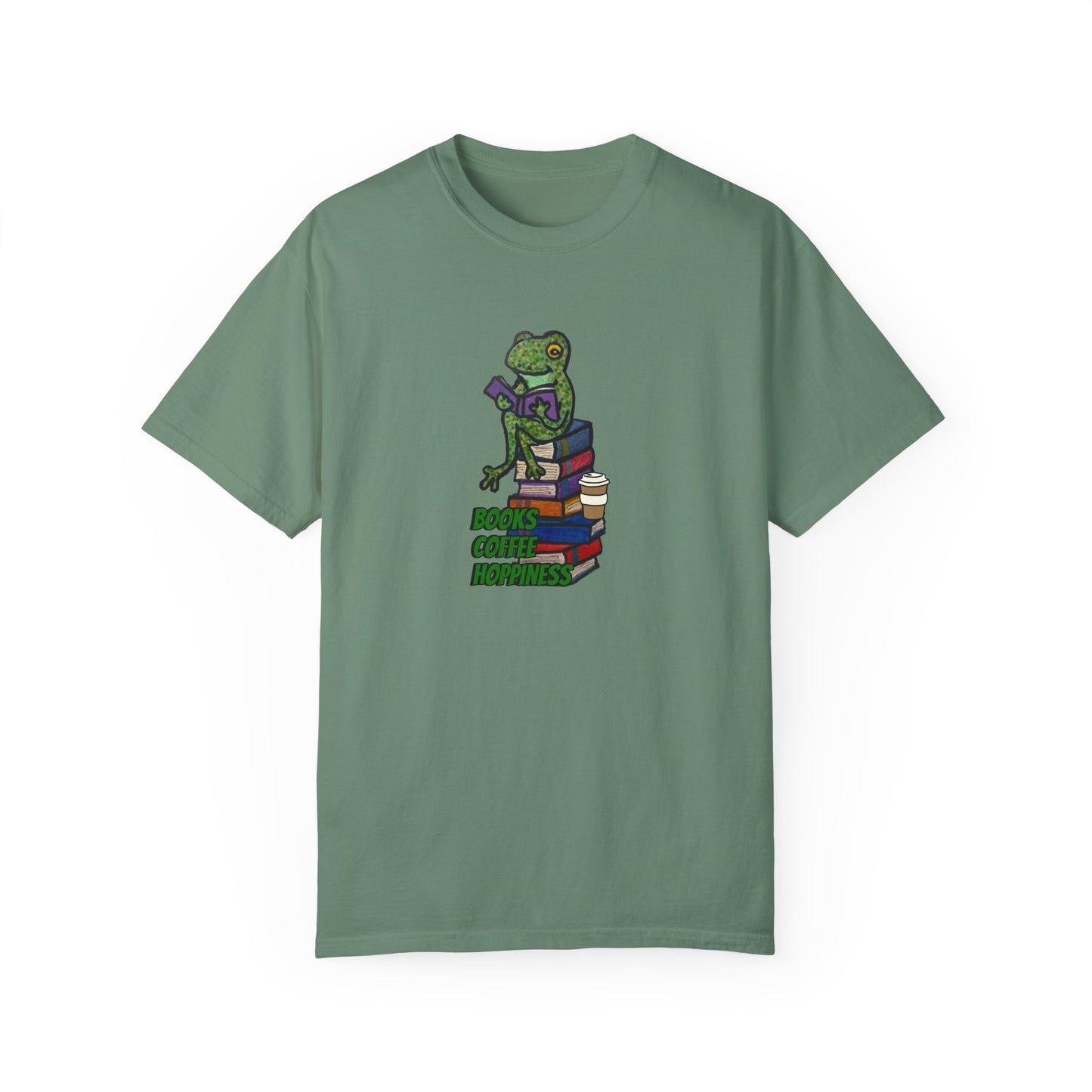 Unisex Garment-Dyed T-Shirt - 'Books Bring Happiness' Frog Design