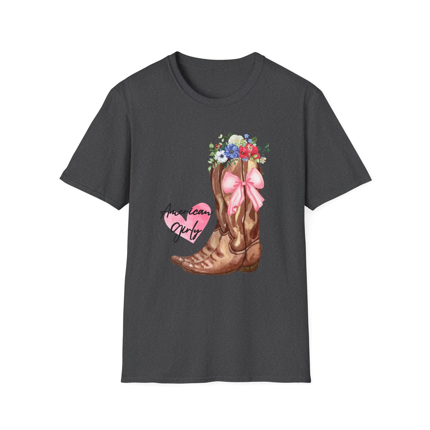 American Girly - Pink Watercolor Coquette Girly Designs - Unisex Softstyle T-Shirt