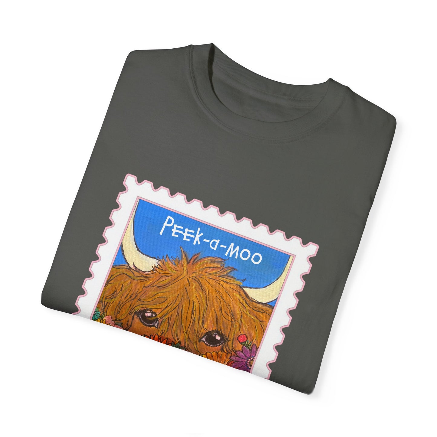 Peek-a-Moo Garment-Dyed Unisex T-Shirt – Cute Animal Design for Animal Lovers