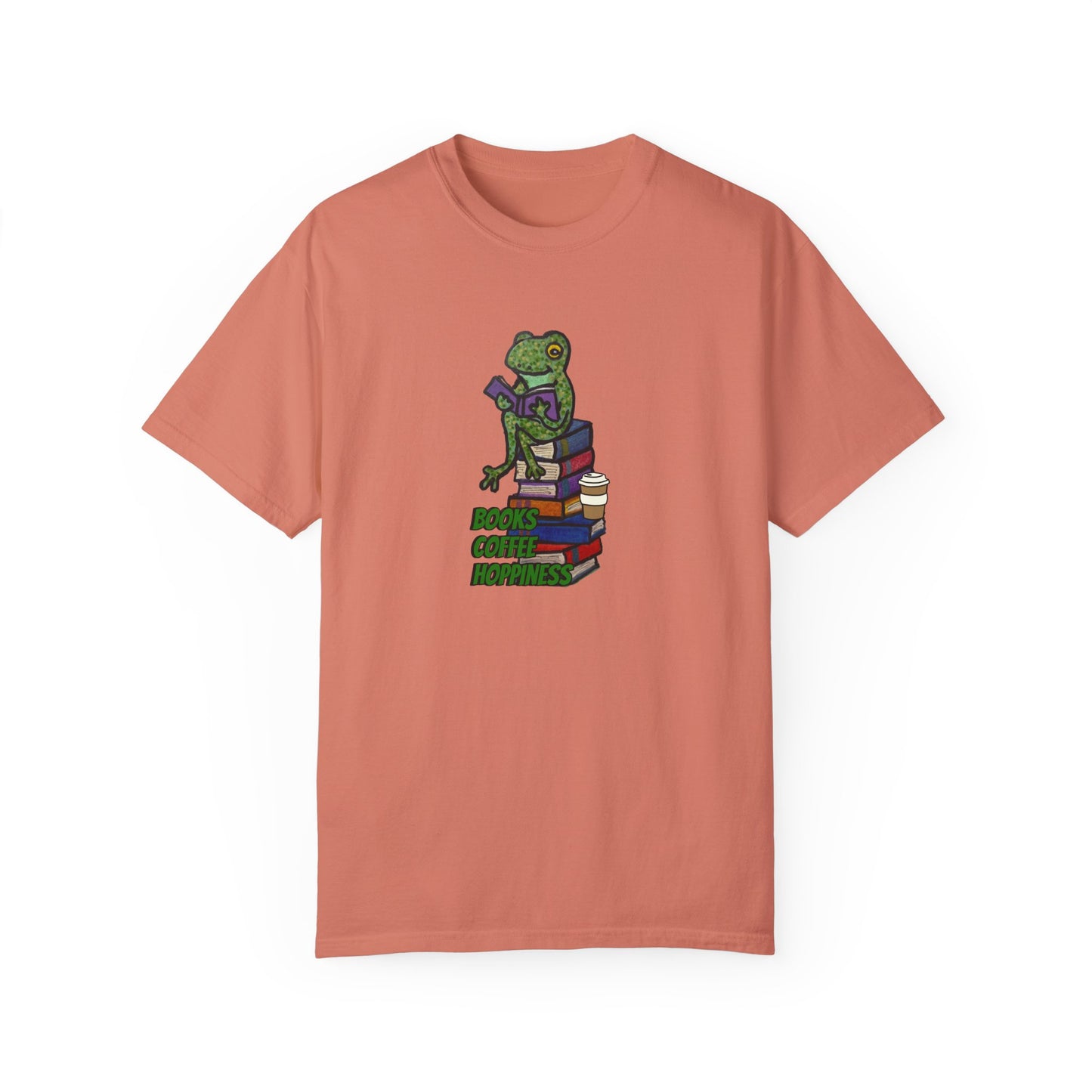 Unisex Garment-Dyed T-Shirt - 'Books Bring Happiness' Frog Design