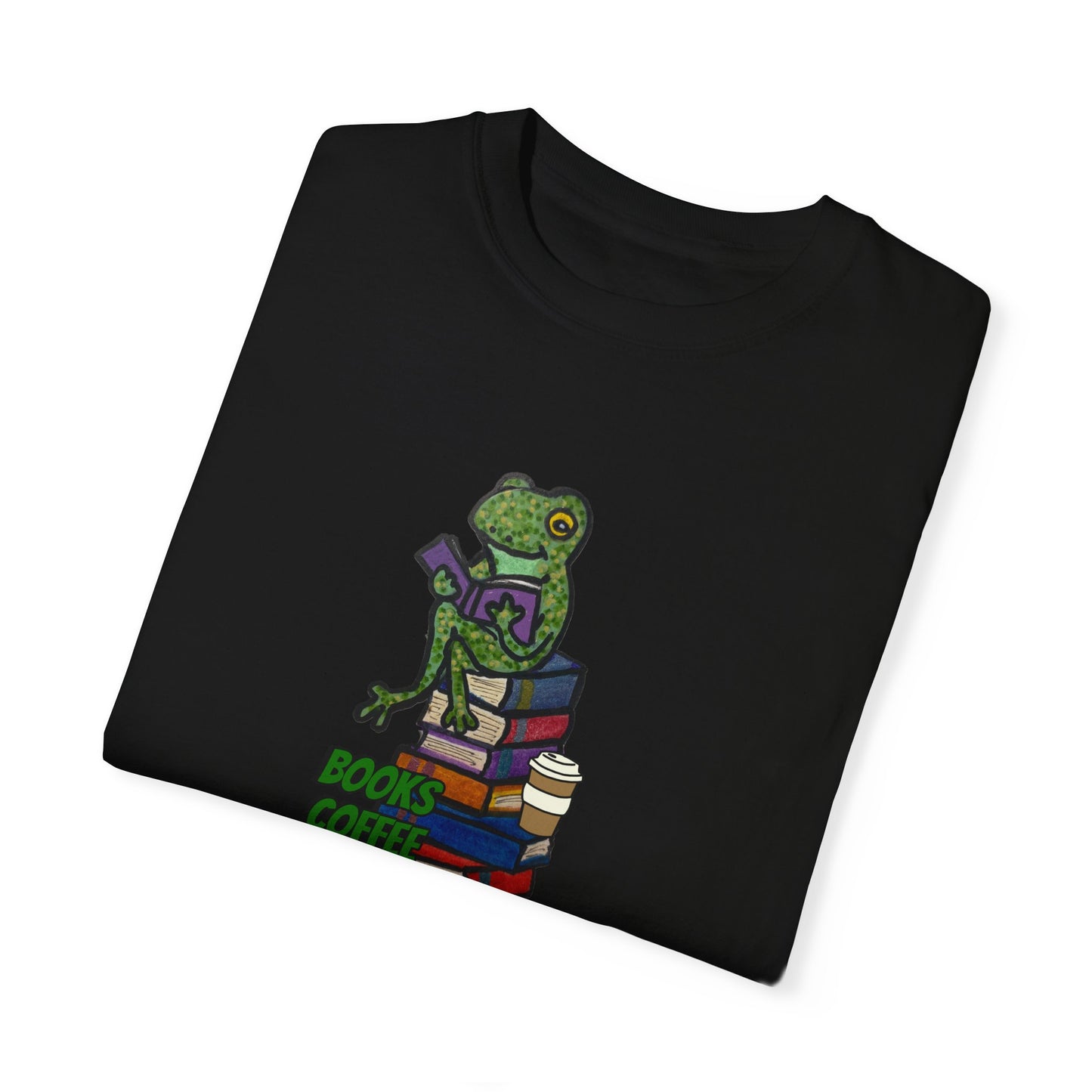 Unisex Garment-Dyed T-Shirt - 'Books Bring Happiness' Frog Design