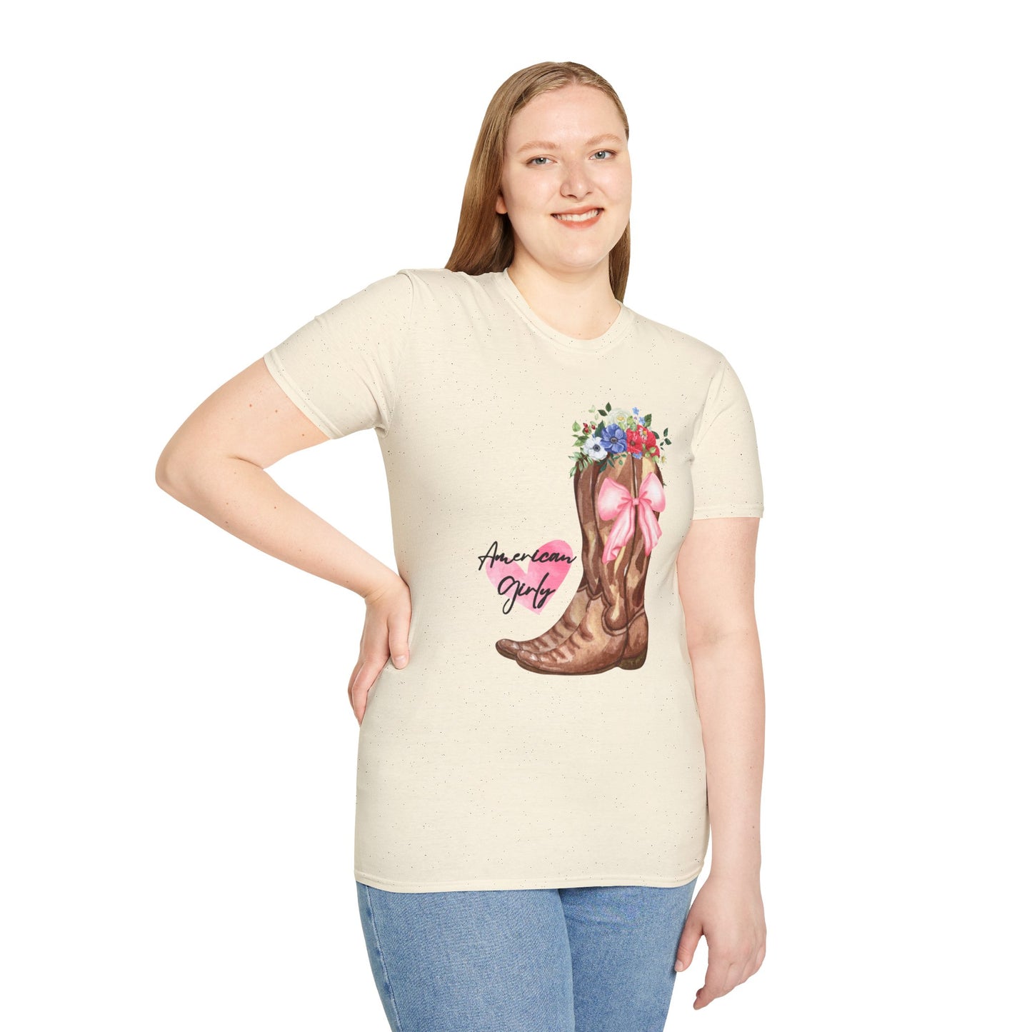 American Girly - Pink Watercolor Coquette Girly Designs - Unisex Softstyle T-Shirt