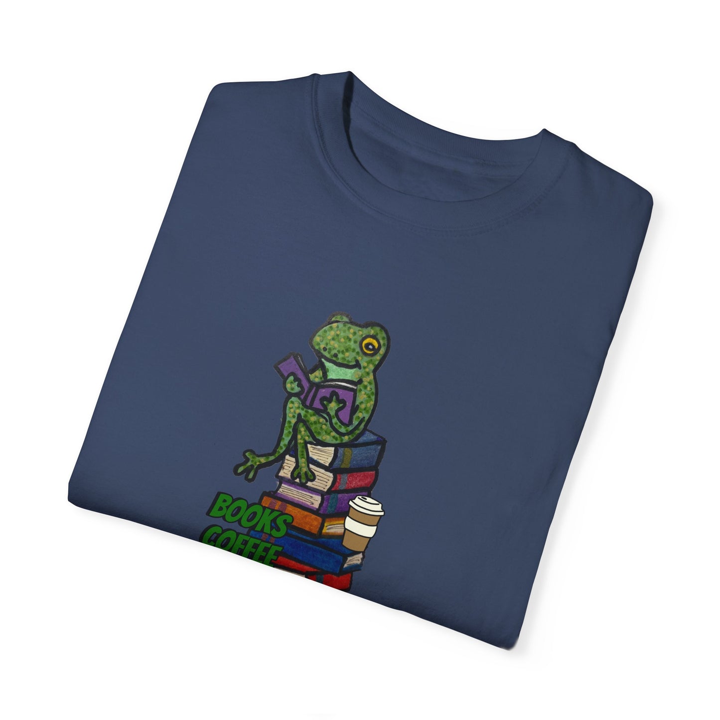 Unisex Garment-Dyed T-Shirt - 'Books Bring Happiness' Frog Design