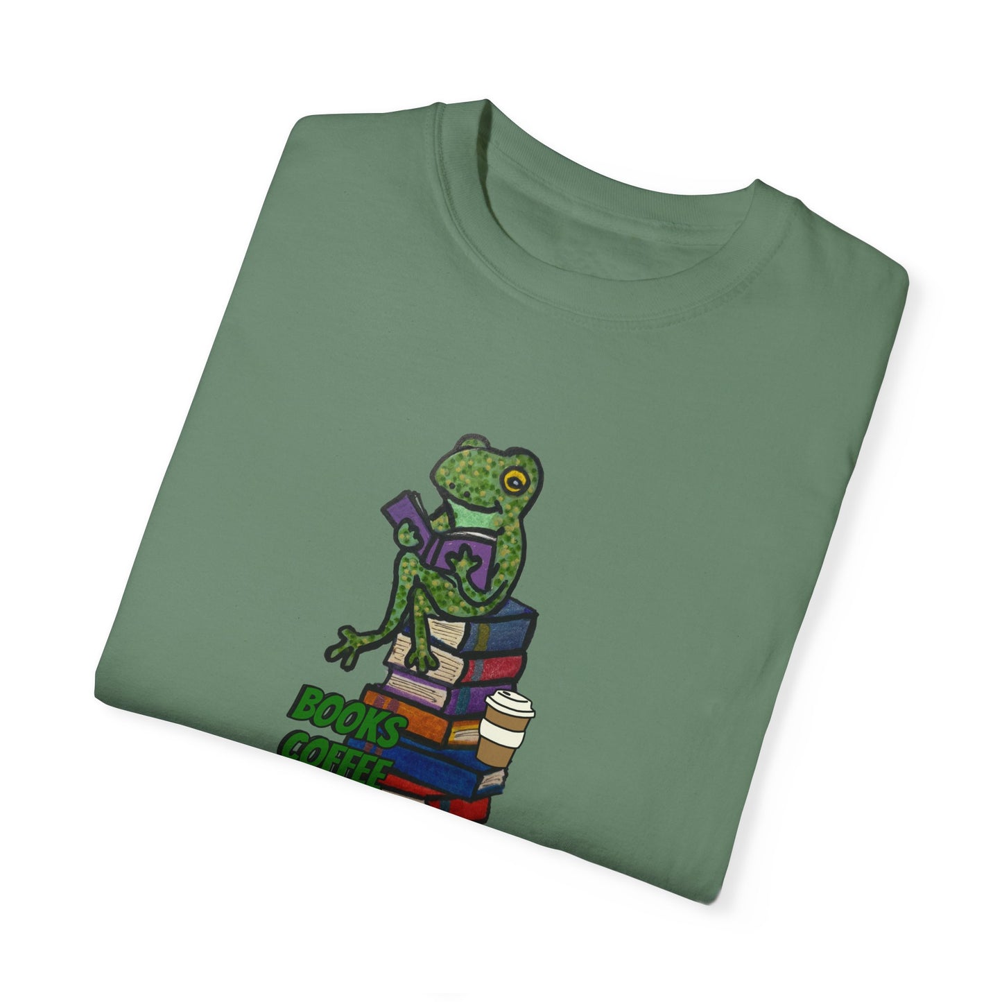 Unisex Garment-Dyed T-Shirt - 'Books Bring Happiness' Frog Design