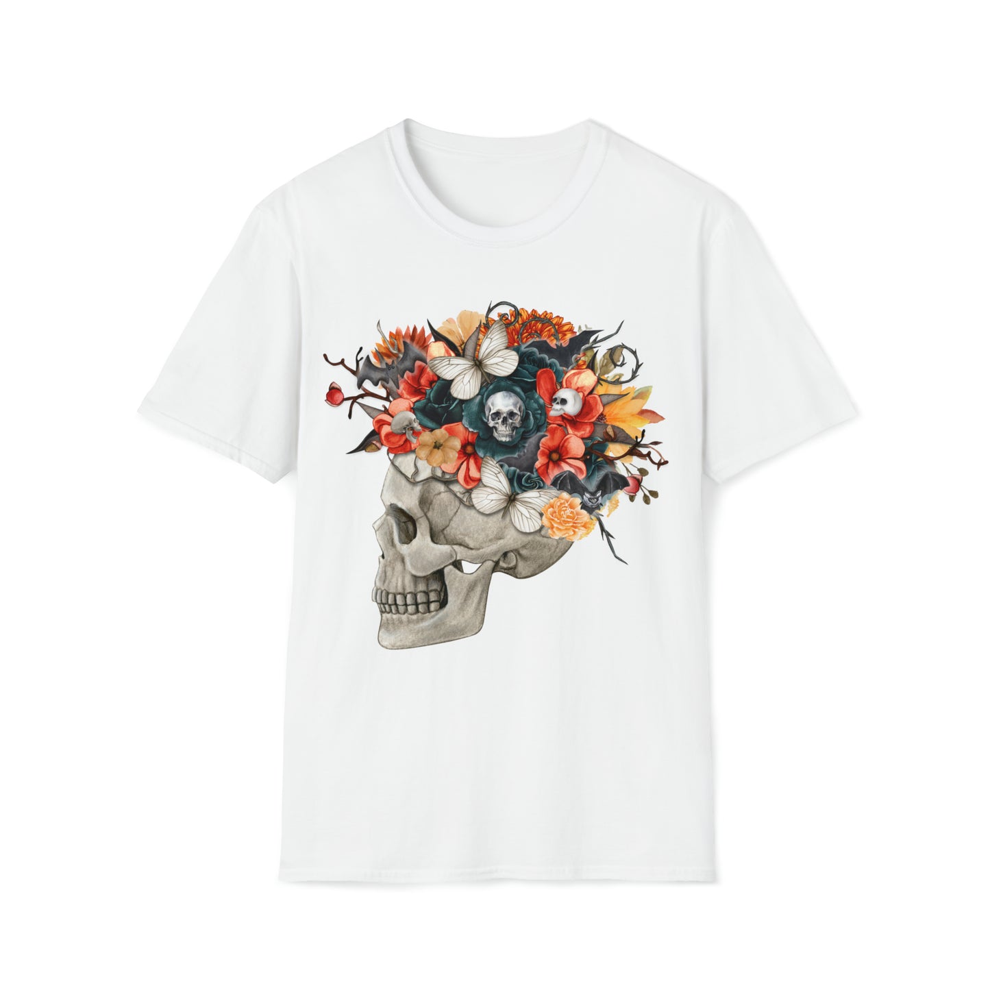 Flowery Skull - Unisex Softstyle T-Shirt