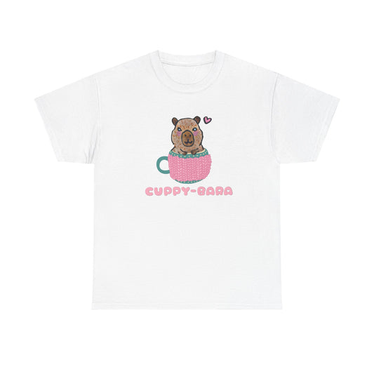 Cute Cuppy-Bara Unisex Heavy Cotton Tee – Adorable Animal Graphic Tee for Casual Wear