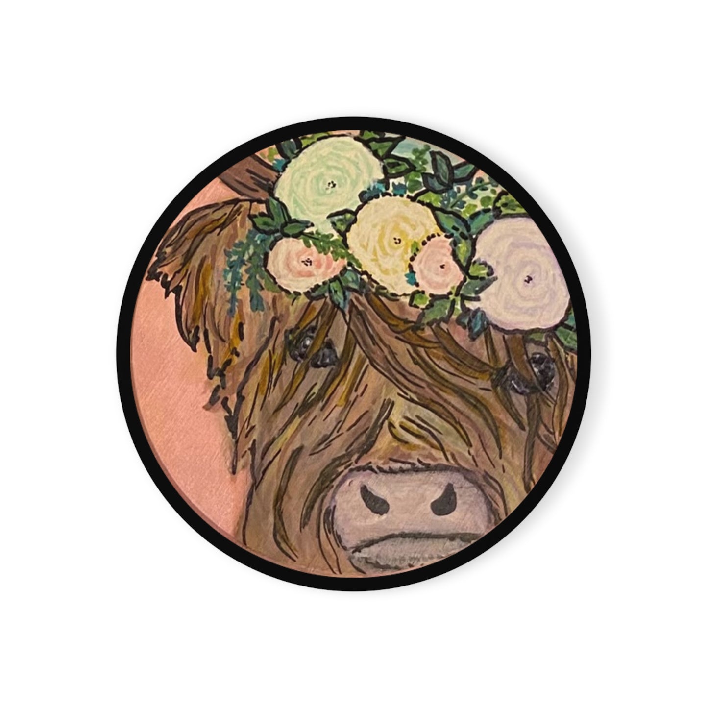 Cow Series Brown Flower Fur - Cork Back Coaster