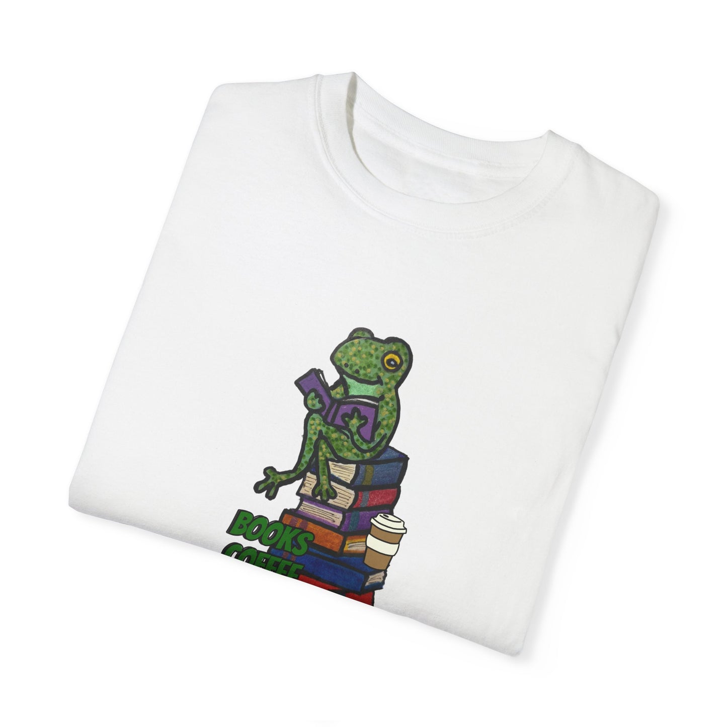 Unisex Garment-Dyed T-Shirt - 'Books Bring Happiness' Frog Design