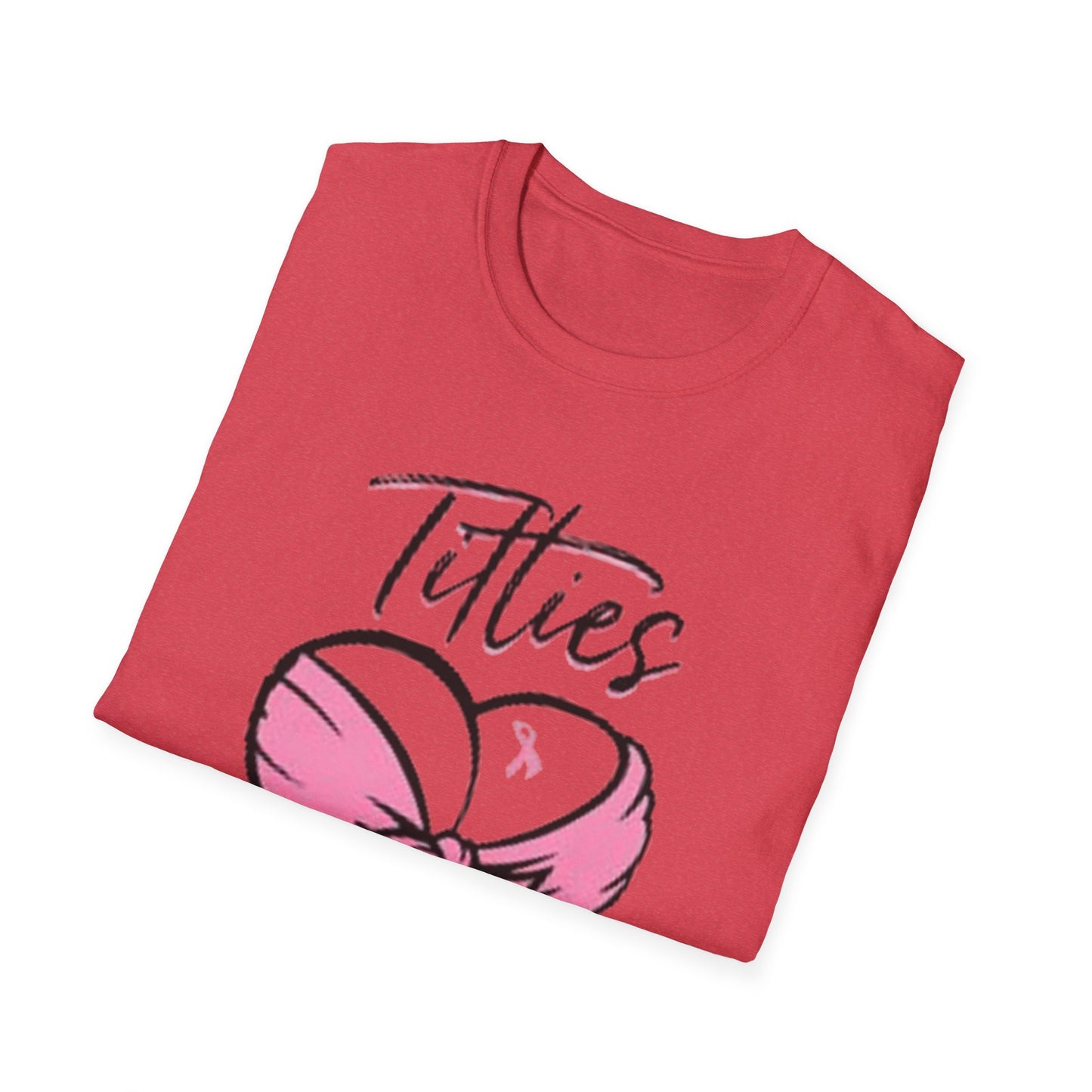 Totties Handheld Vodka Pink Ribbon - Unisex Softstyle T-Shirt