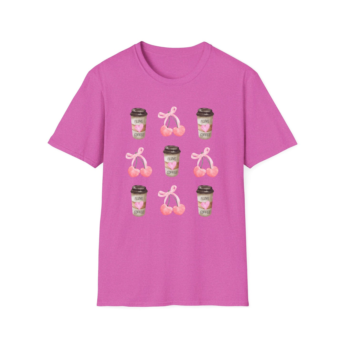 I Love Coffee - Pink Watercolor Coquette Girly Designs - Unisex Softstyle T-Shirt