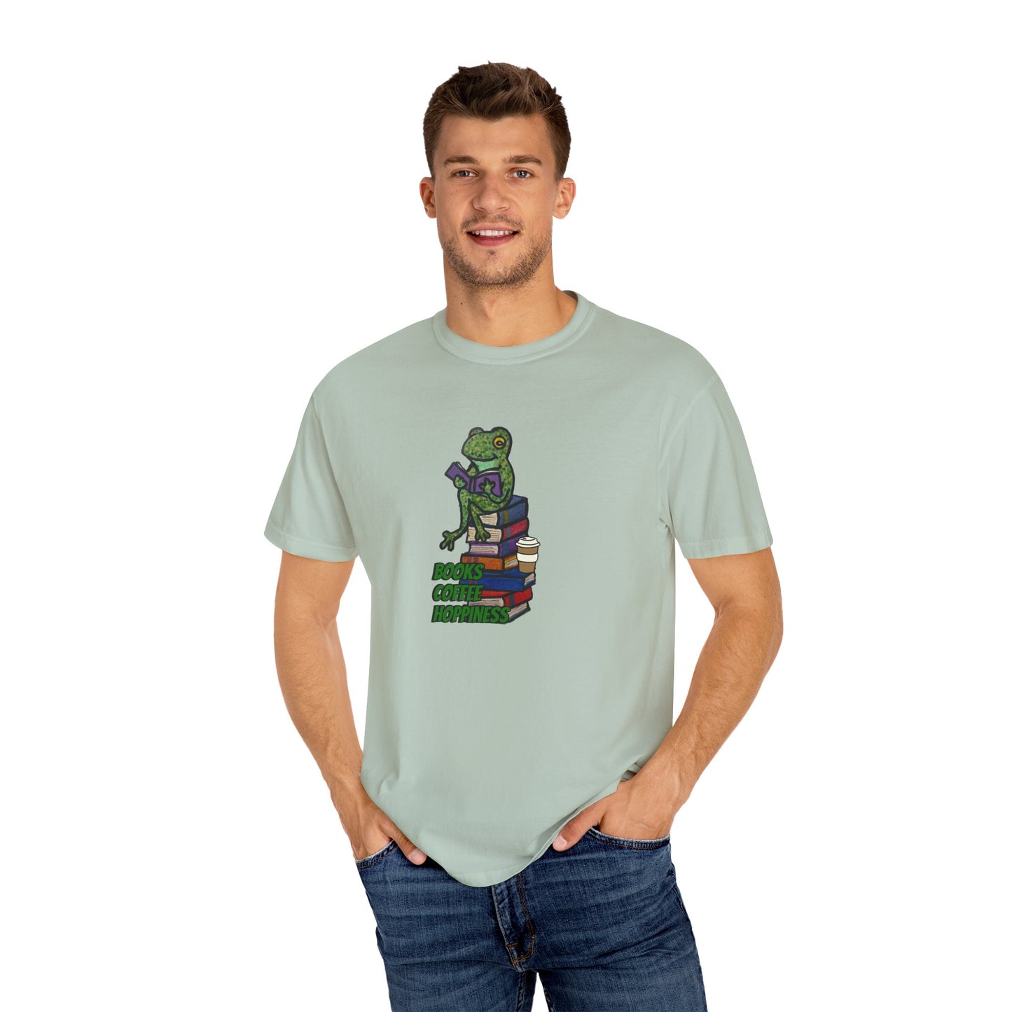 Unisex Garment-Dyed T-Shirt - 'Books Bring Happiness' Frog Design