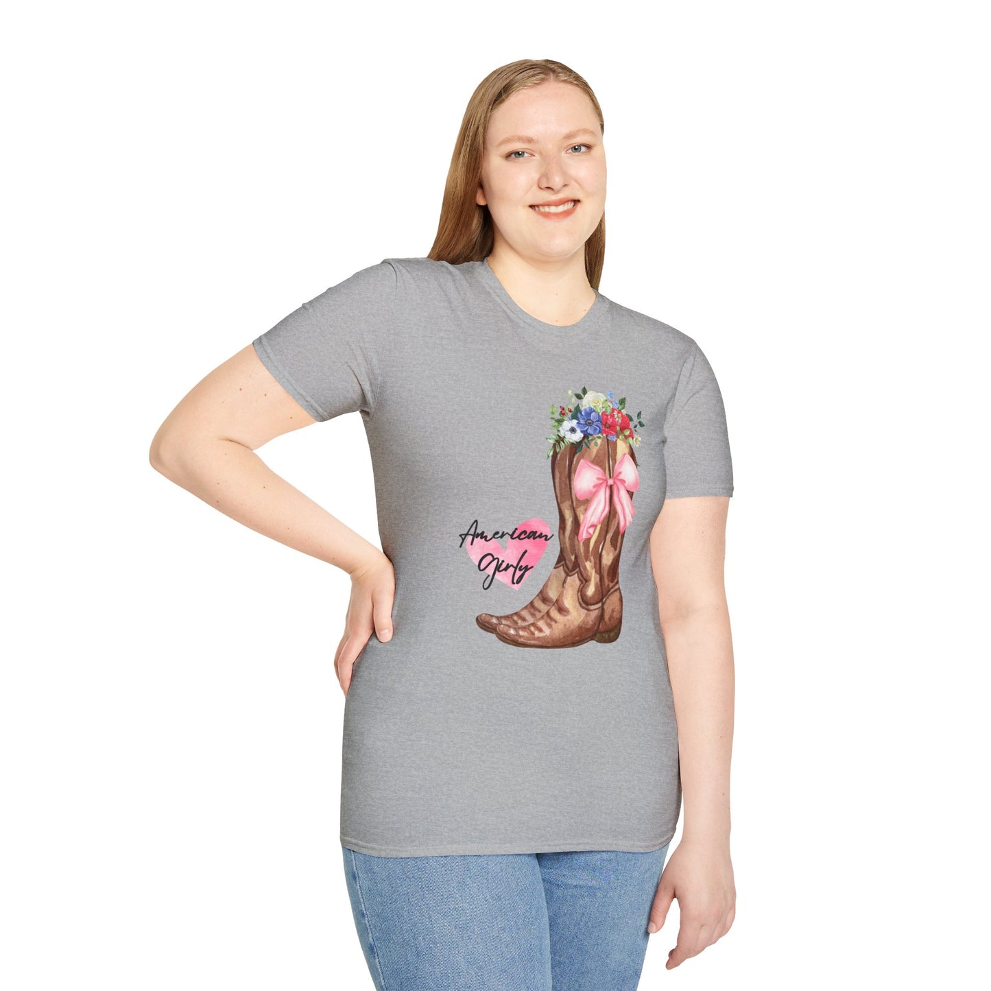 American Girly - Pink Watercolor Coquette Girly Designs - Unisex Softstyle T-Shirt