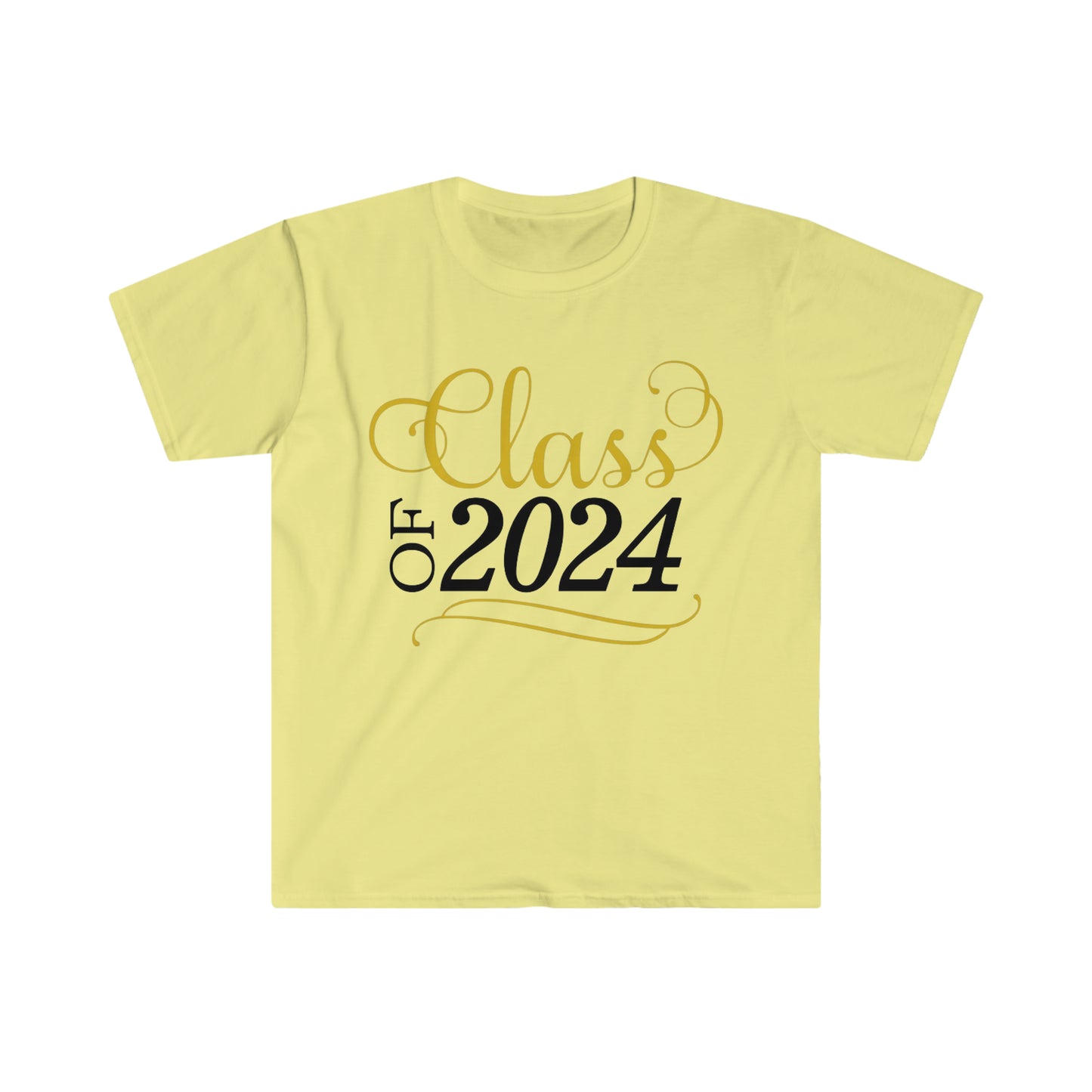 Class of 2024 Gold and Black Scroll - Unisex Softstyle T-Shirt